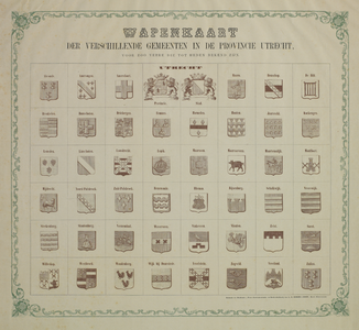 206258 Afbeeldingen van het provinciewapen en van 47 gemeentewapens in Utrecht.01-01-1850-31-12-1870